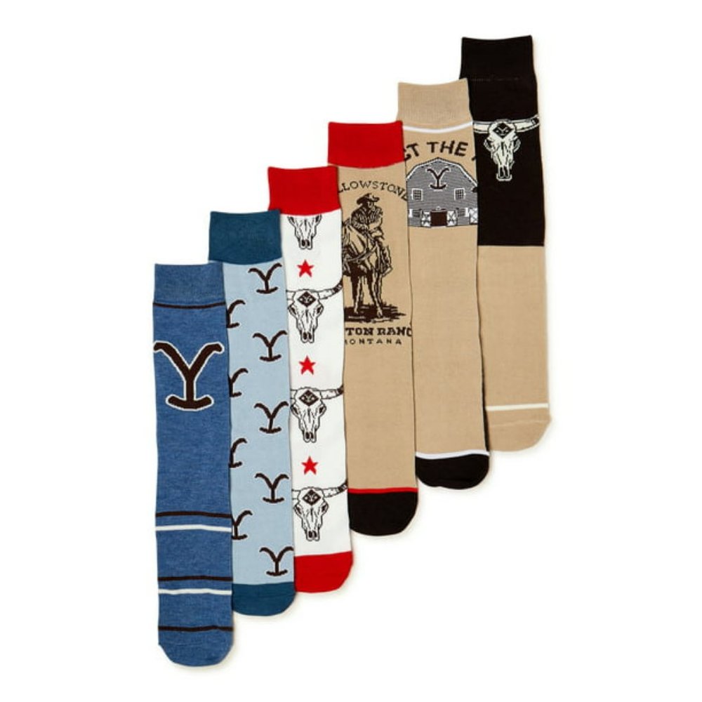 New Bioworld Yellowstone Men's Crew Socks, 6-Pack fits size 8-12